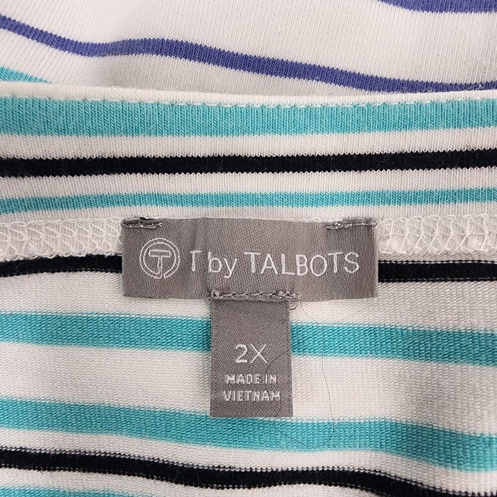 T By Talbots Womens Top Preppy Stripe Laceup Pullover 3/4 Sleeve Relax Pocket 2X - Picture 11 of 12